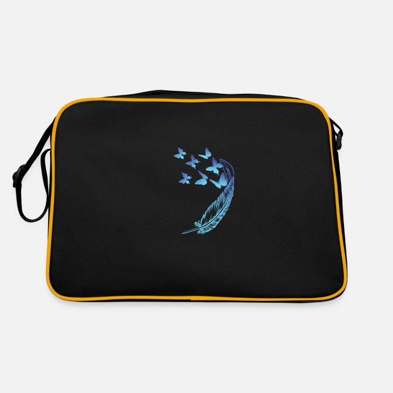 Papillons avec une plume - Sac Retro - noir/or