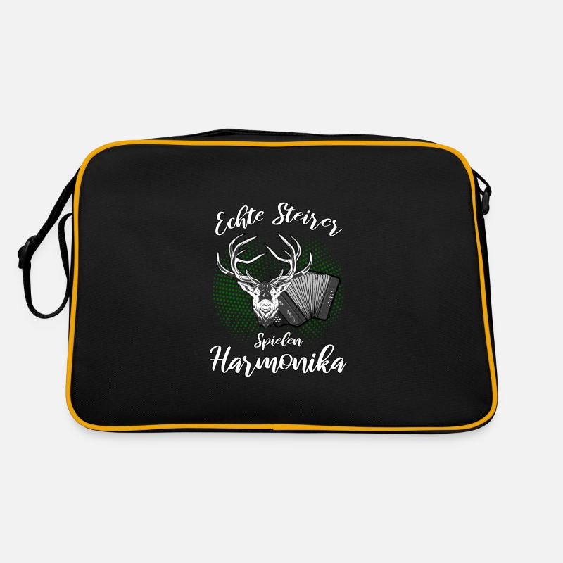 Echte Steierer spielen Harmonika steirische Steier - Retro Tasche - Schwarz/Gold