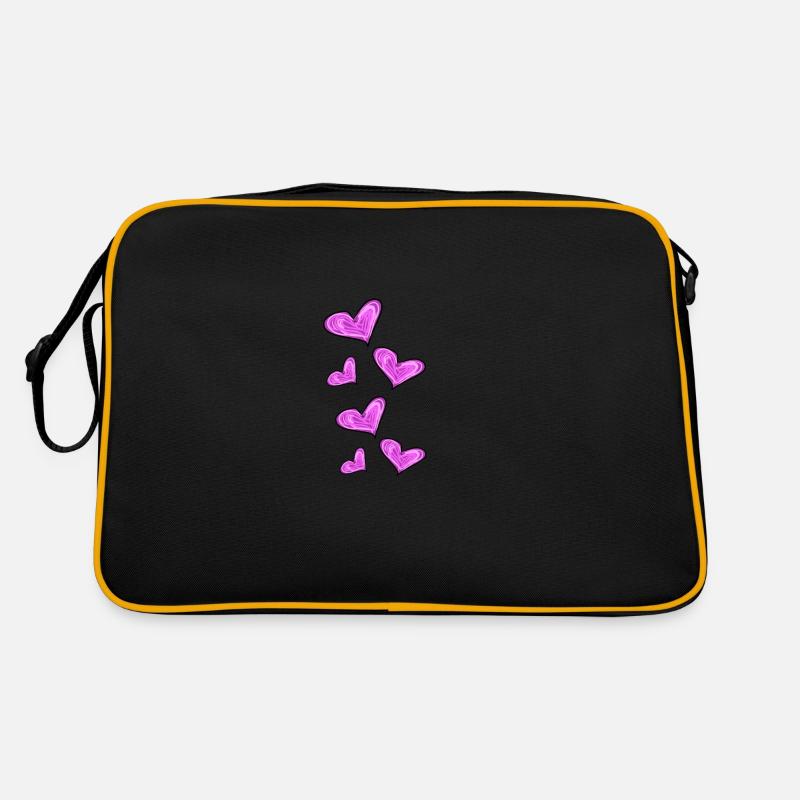 pinke Herzen - Retro Tasche - Schwarz/Gold