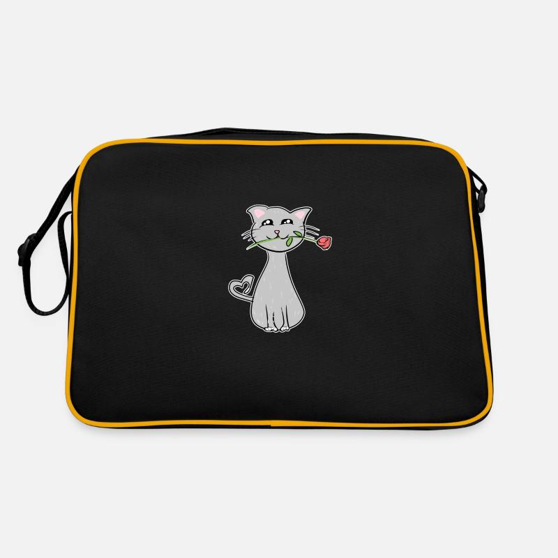 graue cartoon katze rose blume romantisch - Retro Tasche - Schwarz/Gold