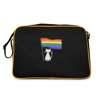 gray cat lgbt flag symbol love - Retro Bag - black/gold - Back