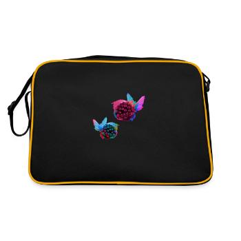 2 brombeeren,brombeere,blau,pop-art,blau,malerei, - Retro Tasche - Schwarz/Gold - Hinten