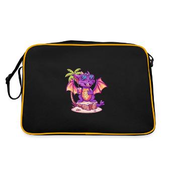 Drache Sommer Strand Comic - Retro Tasche - Schwarz/Gold - Hinten