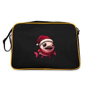 Piranha Fische Weihnachten Comic - Retro Tasche - Schwarz/Gold - Hinten
