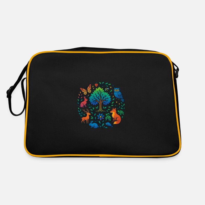 T-shirt with forest animals & tree – for nature lovers - Retro Bag - black/gold