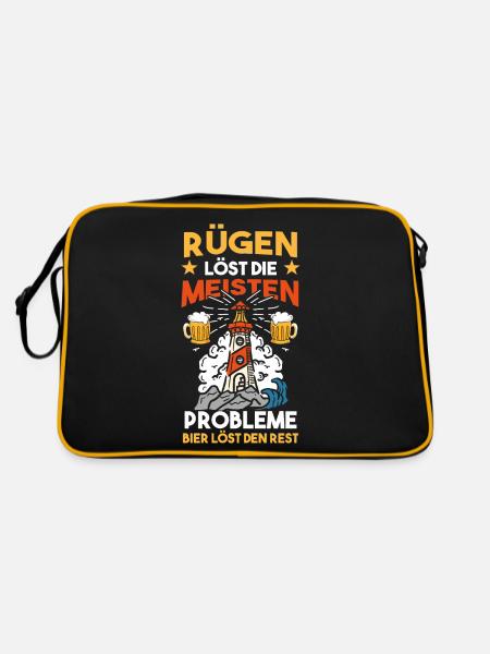 Leuchtturm Ostsee Urlaub Rügen - Retro Tasche - Schwarz/Gold - Hinten
