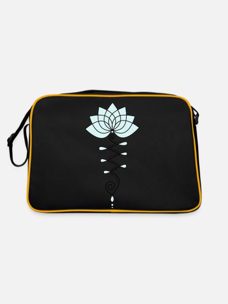 Lotus Blume Lotusblüte Buddhismus Symbol Yoga OM - Retro Tasche - Schwarz/Gold - Hinten