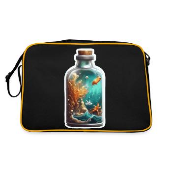 Magische Flasche / Korken / Unterwasser / Fische - Retro Tasche - Schwarz/Gold - Hinten