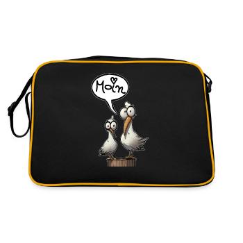 Low German Seagull Moin Saying North Sea Lover - Retro Bag - black/gold - Back