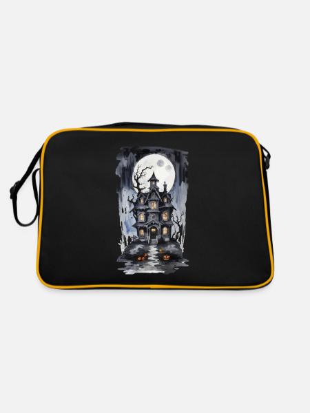 Halloween Full Moon Witch House Horror Design - Retro Bag - black/gold - Back