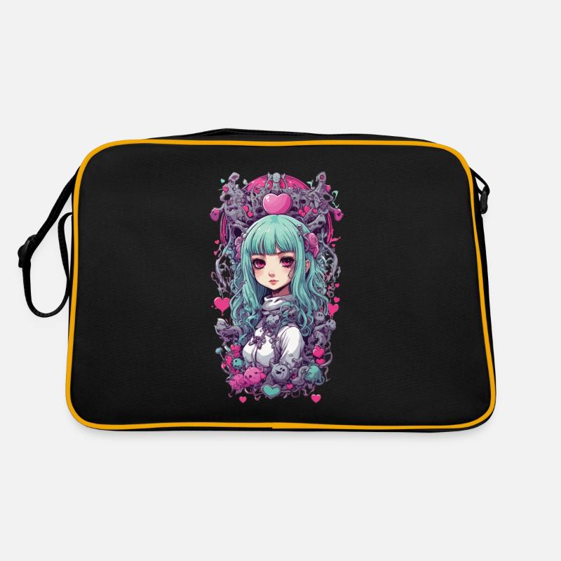 Goth Girl Kawaii Anime Psycho Gothic Magic Design - Borsa retrò - nero/oro