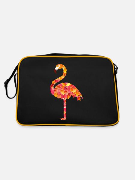 Flamant rose des feuilles d’automne - Sac Retro - noir/or - Dos