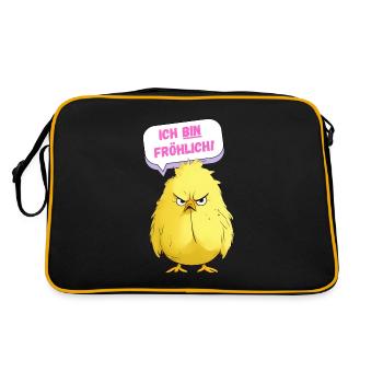 Grumpy Chicken - ich bin fröhlich - Retro Tasche - Schwarz/Gold - Hinten