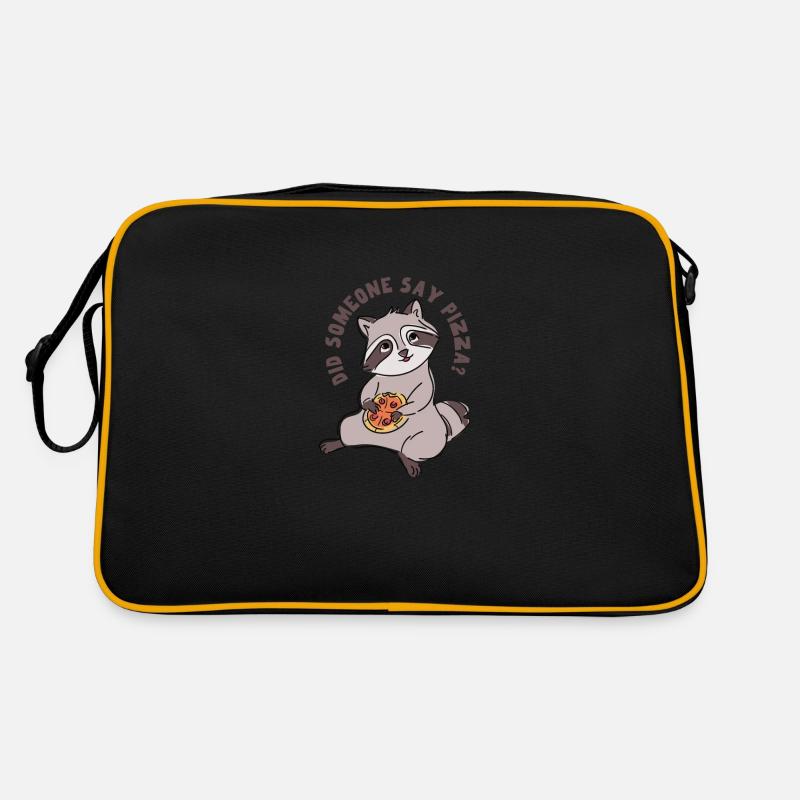 Un raton laveur mangeant une pizza, un mignon - Sac Retro - noir/or