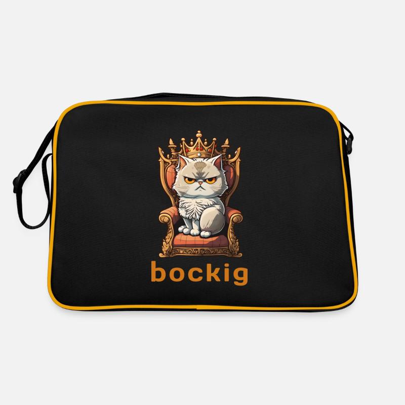 Bockig Katze Thron Krone Kater Grimmig Spruch Stur Retro Tasche