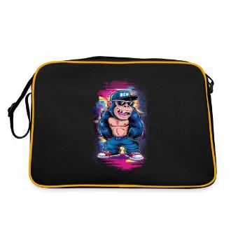 Streetart Gorilla Musik - Retro Tasche - Schwarz/Gold - Hinten