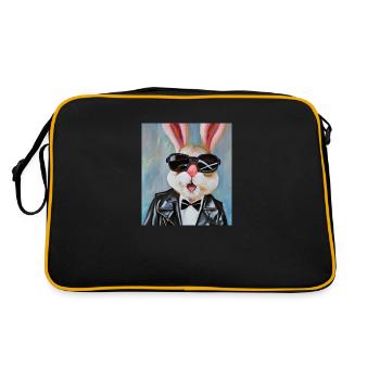 Stylischer Hase - Retro Tasche - Schwarz/Gold - Hinten