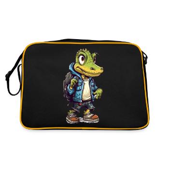 Cute Crocodile Cartoon - Retro Tasche - Schwarz/Gold - Hinten