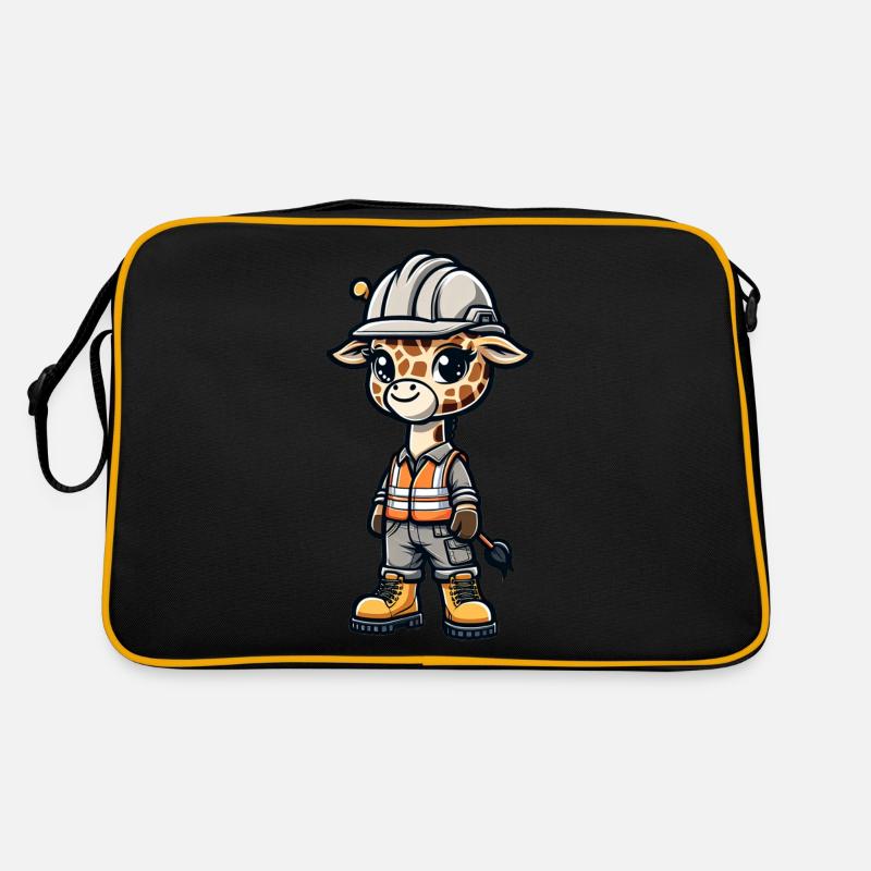 Cute Giraffe Construction Worker Retro Tasche