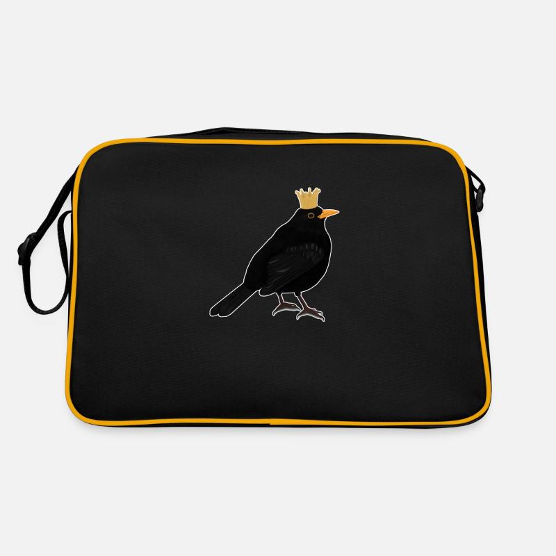 Amsel Krone Singvogel Süßer heimischer Vogel - Retro Tasche - Schwarz/Gold