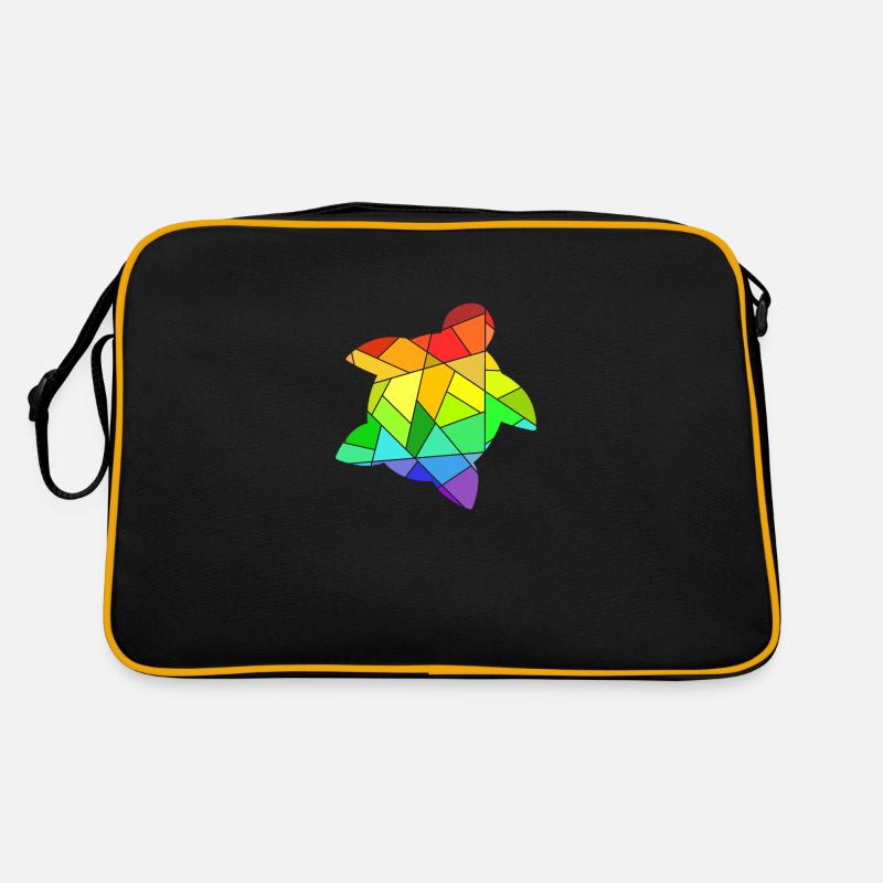 Regenbogen Geometrische Figuren Schildkröte - Retro Tasche - Schwarz/Gold