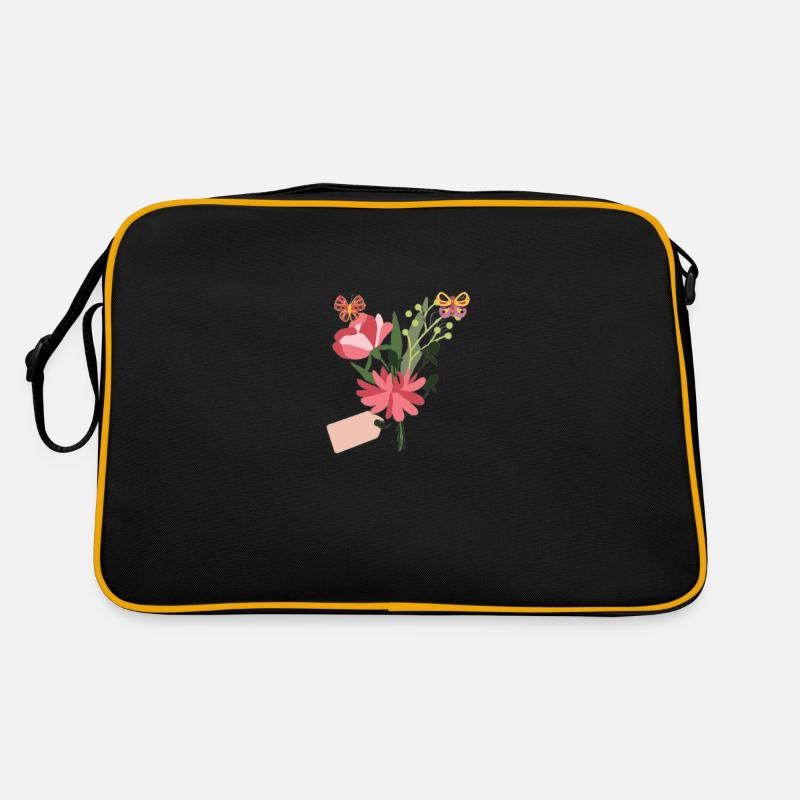 butterfly flowers - Retro Bag - black/gold
