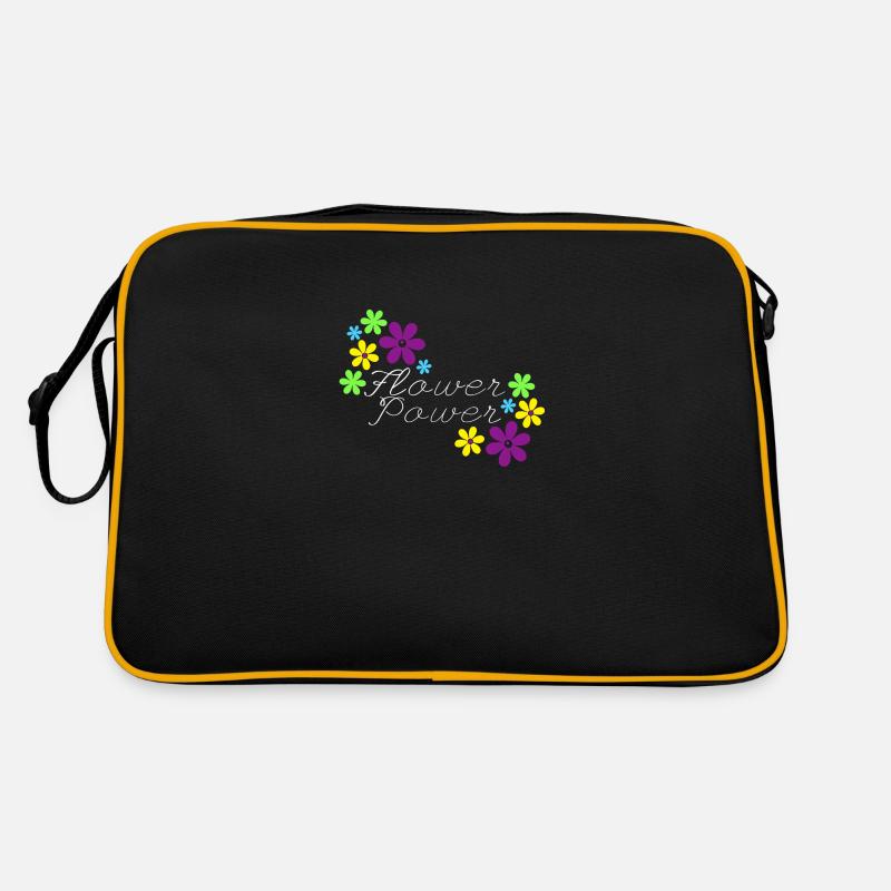 Flower Power - Retro Tasche - Schwarz/Gold