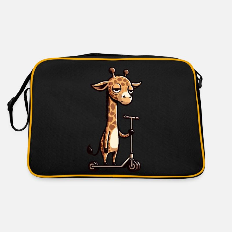 Mürrische Giraffe auf Roller Comic Spaß Retro Tasche