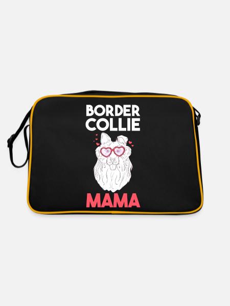 Hund Border Collie Mama - Retro Tasche - Schwarz/Gold - Hinten