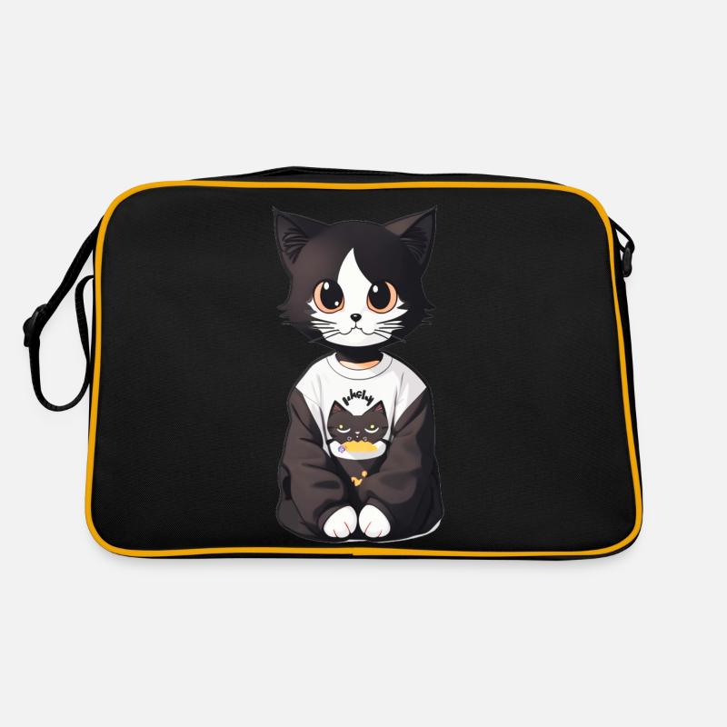 Katwaii zu süßem Kätzchen - Retro Tasche - Schwarz/Gold