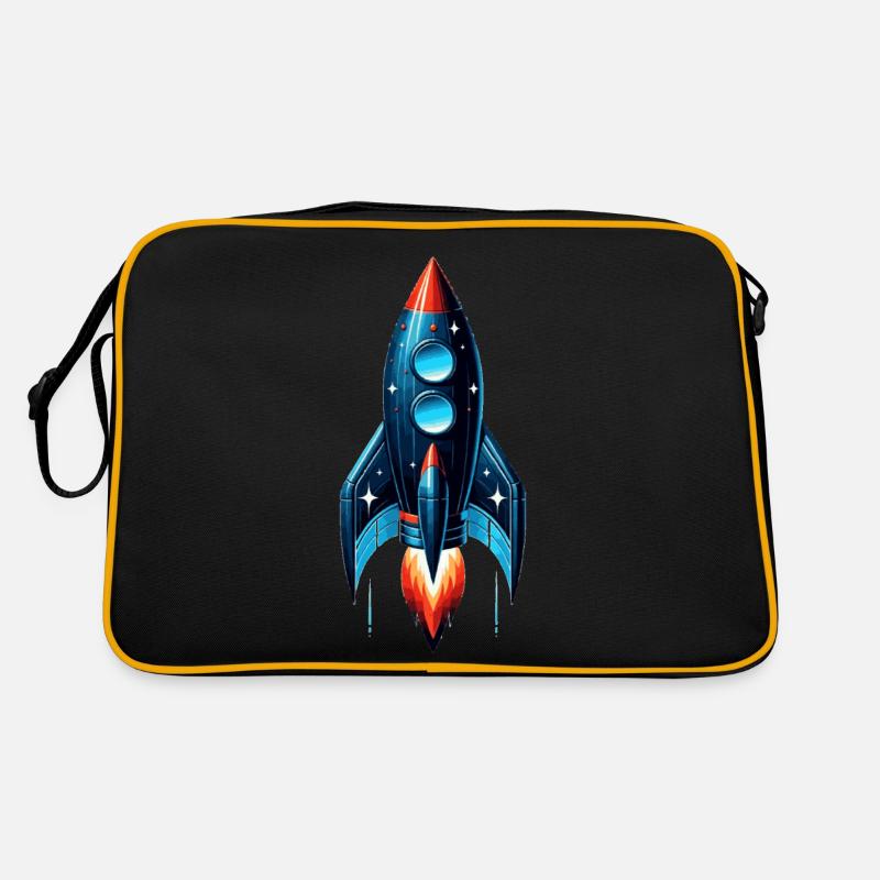 Rakete mit Sternen | Spaceship - Retro Tasche - Schwarz/Gold