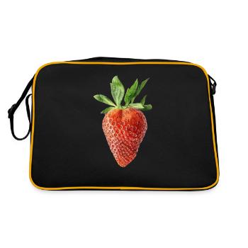Saftige rote Erdbeere, Sommer - Retro Tasche - Schwarz/Gold - Hinten