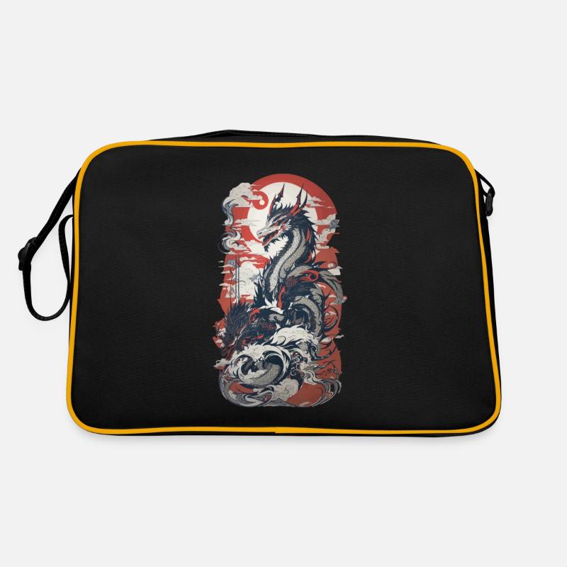 Ukiyo-E Stil Drache im Retro Design Kunst - Retro Tasche - Schwarz/Gold