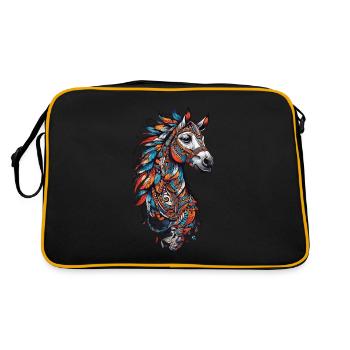 Spirituelles Pferde Federschmuck Pferd Design - Retro Tasche - Schwarz/Gold - Hinten