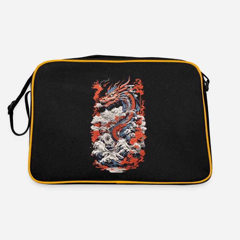 Japanischer Ästhetik Drache Ukiyo-E Wave Design - Retro Tasche - Schwarz/Gold