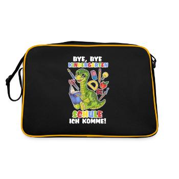 Dinosaurier Dino Langhals Saurier mit Zuckertüte - Retro Tasche - Schwarz/Gold - Hinten