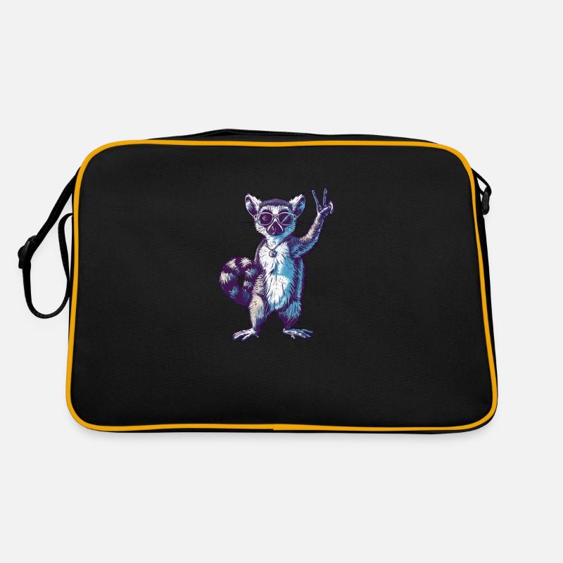 Retro Maki Lemur - Retro Tasche - Schwarz/Gold
