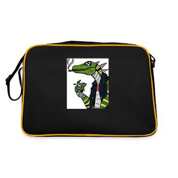 Rauchender Dino - Retro Tasche - Schwarz/Gold - Hinten