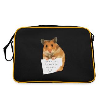 Hamster Zettel Botschaft - Toller Mensch bist - Retro Tasche - Schwarz/Gold - Hinten