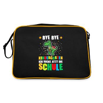 Schulkind Dino Schulstart Geschenk - Retro Tasche - Schwarz/Gold - Hinten