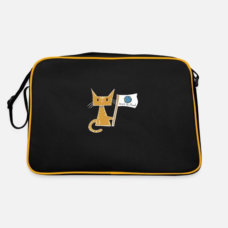 rette den Planeten Flagge Katze Klimaschutz Retro Tasche