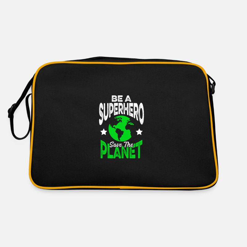 Planet superheld umweltschutz - Retro Tasche - Schwarz/Gold