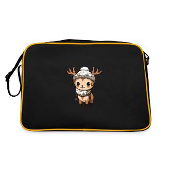 Reh Geweih Winter Tier Niedlich Comic - Retro Tasche - Schwarz/Gold - Hinten