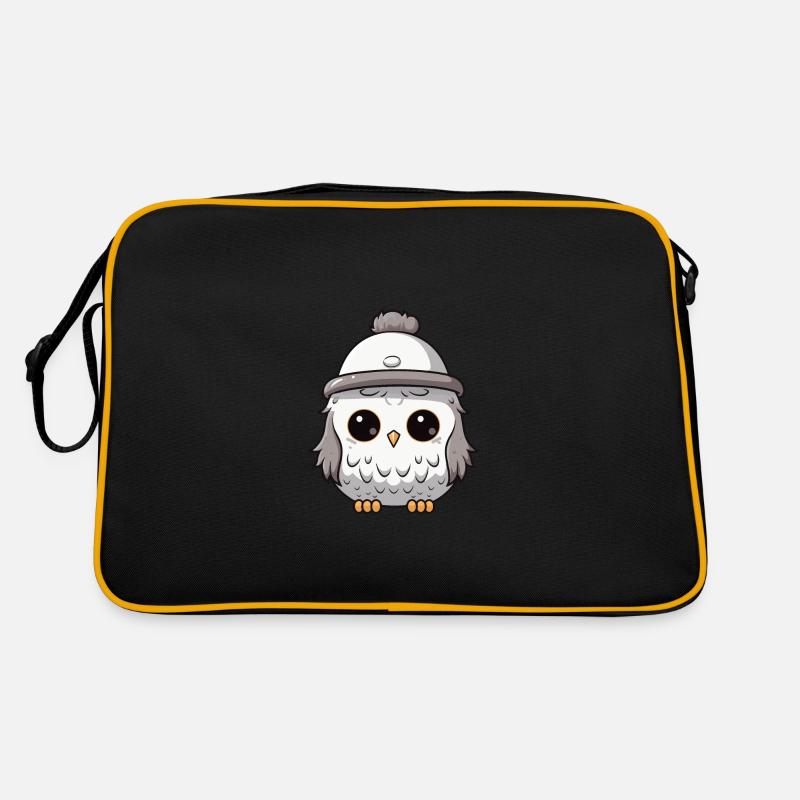 Eule Winter Tier Niedlich Comic - Retro Tasche - Schwarz/Gold