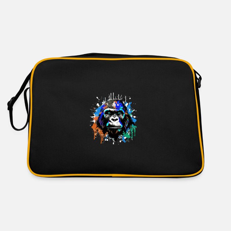 Portrait De Tête De Gorille Coloré - Sac Retro - noir/or