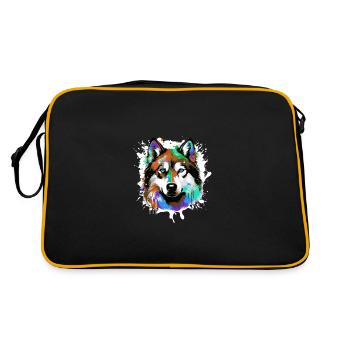 Husky Hund Kopf Porträt Bunt - Retro Tasche - Schwarz/Gold - Hinten