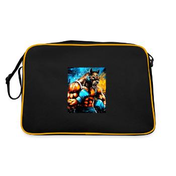 Wolf Boxer Kämpfer - Retro Tasche - Schwarz/Gold - Hinten