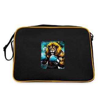 Löwe Boxer Kämpfer - Retro Tasche - Schwarz/Gold - Hinten