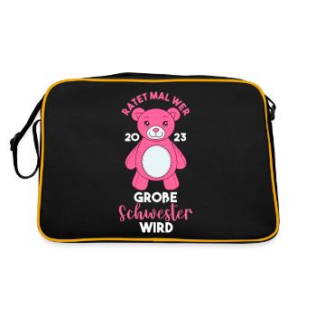 Schwester 2023 Schwanger Werdende Schwester - Retro Tasche - Schwarz/Gold - Hinten