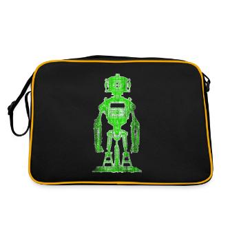 Neon Grün Roboter Zeichnung - Retro Tasche - Schwarz/Gold - Hinten